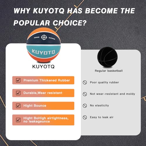 KUYOTQ Official Size 7 Basketball 29.5" Orange Teal Blue Thickened Rubber in&Outdoor Mens Basketball for Game Play(Deflated)