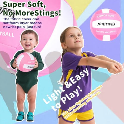 Soft Volleyball-Super Soft Fabric Light Volleyball for Indoor Practice Safe and Quiet Kids Youth Beginners House Yard Training Practice Games(Deflated) - color: Pink,white