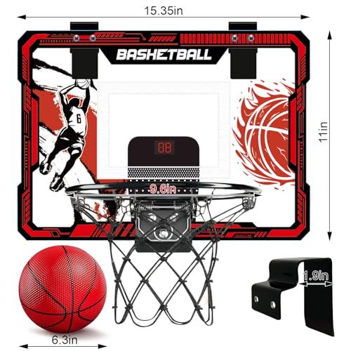 TALGIC Basketball Hoop Indoor, Over The Door Basketball Hoops with LED Lighting, Mini Hoop with Electronic Scoreboard, 4 Balls & Pump, Basketball Gifts for 5 6 7 8 9 10 11 12 Year Old Boys Girls