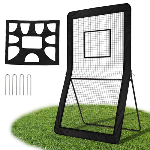 Lacrosse Rebounder with 5 Adjustable Angles & Target Sheet – 4x7 FT / 5x7 FT Multi-Sport Rebounder Net for Backyard Training - color: Black, size: 4×7 FT