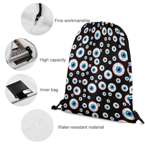 Beam Bag Large Capacity Drawstring Backpack for Volleyball Baseball Sports Workout Gear Travel Men Women, Trippy Eyeballs Pattern Bags - color: Picture (374)