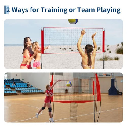 Volleyball Practice Net 8x11 Ft, 2 in 1 Volleyball Training Station for Hitting Spiking Serving, 3-Height Adjustable Portable Volley Nets w/Carry Bag, Sports Games for Beach Backyard Outdoor Indoor