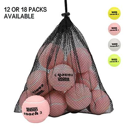 Teloon Pressure Training Tennis Balls-12 or 18 Count-Mesh Carry Bag，4 Colors Available，Pressureless Training Exercise Tennis Balls for Beginners. - color: PINK-12pcs