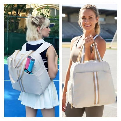 Pickleball Bag for Women Men, Large Pickleball Backpack with Shoe Compartment, Pickle Ball Bag with Paddle Cover Pocket Holds 2 Paddles - color: Ivory