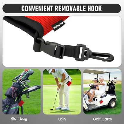 Golf Club and Golf Ball Cleaning Bag - Cleans Club Grooves, Waterproof Clean Face Tech, Detachable Clip, Machine Washable, Stay-Dry Exterior,Gift for Men (1, RED) - color: Red