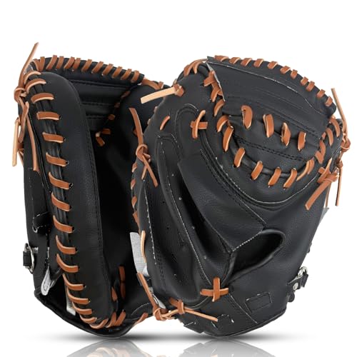 Baseball Catchers Mitt 33", Catcher Glove, Baseball Glove, Catchers Mitt for Training and Playing, Right Hand Throw, Adult and Youth Size, Multiple Styles - color: Black, Brown