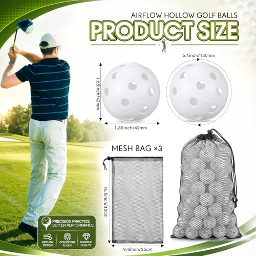 300 Pcs Plastic Practice Golf Ball 42mm PU Foam Balls with Mesh Bag Hollow Limited Flight Training Ball for Backyard, Driving Range, Golf Swing Practice, Bright High Visibility