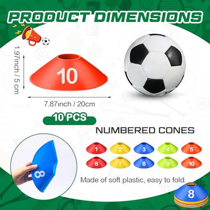 10 Pcs Numbered Sports Disc Cones 1-10 Soccer Cones with Mesh Carry Bag Flexible Agility Cones Soft Field Cones for Gym PE Classes School Activities Games, Sports Training Equipment