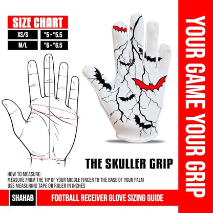 SHAHAB Football Gloves Ultra Tacky Grip for Game Day Youth Football Gloves, Wide Receiver with Skull Design Breathable Fit, Perfect for Boys & Girls - size: Youth XS/Small