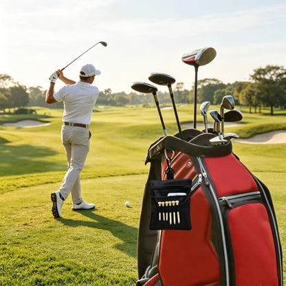 Golf Tee Pouch Bag, Zipper Golf Ball Bag, Accessory Pouch for Men - color: Black