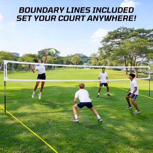 Haokelball Outdoor Volleyball Net Set for Backyard, 32FT Regulation, 3-Level Adjustable Height & Anti-Sag Tension System, Heavy Duty Thick Poles, Includes Volleyball, Pump, Boundary Line and Carry Bag - color: C-White