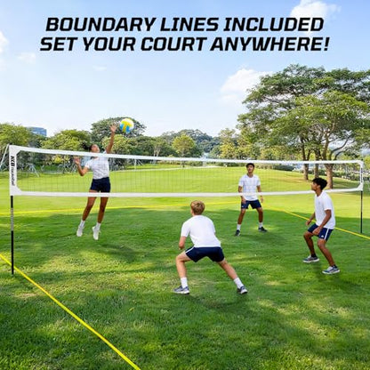 Haokelball Outdoor Volleyball Net Set for Backyard, 32FT Regulation, 3-Level Adjustable Height & Anti-Sag Tension System, Heavy Duty Thick Poles, Includes Volleyball, Pump, Boundary Line and Carry Bag - color: C-White