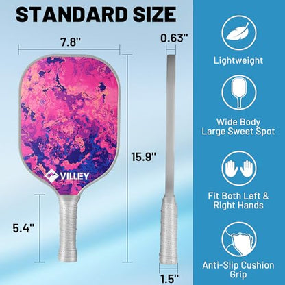 VILLEY Pickleball Paddles Set of 2, Fiberglass Surface Pickleball Set with 4 Pickleball Balls and Pickleball Bag, for Men, Women, Kids, Adults
