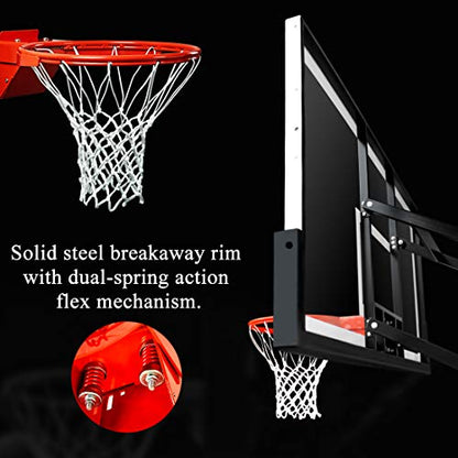 Basketball Hoop Garage Mounted Wall Adjustable-Height, with 60''x36''Tempered Glass Backboard, Pro-Style Breakaway Rim, Durable Bracket and All Weather Net - style: 72x42in Basketball Hoop Wall-Mounted