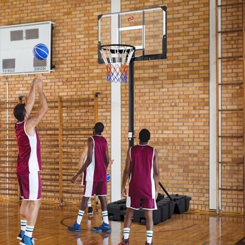 GYMAX Basketball Hoop, 7.54-10ft Adjustable Portable Basketball Goal with Extra Thick Fillable Base, Foldable, Shatterproof PC Backboard, Indoor & Outdoor for Driveway, Backyard, Court, Adults Teens