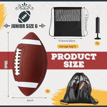 WinnerWhy 6 Pcs Inflatable Footballs Composite Leather Footballs with Pump Official Size Balls for Youth, Junior, Adult, College, High School, American Foot Ball Training Sport Gifts - size: Size 6