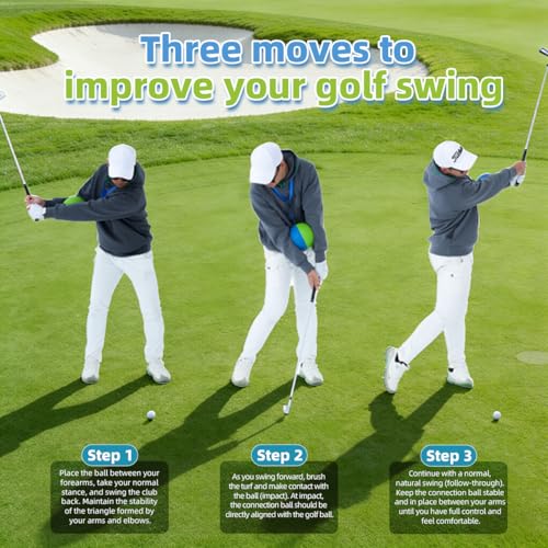 THEMARS Golf Swing Trainer, Golf Training Aid Ball - Soft PU Foam Forearm Connection Ball & Practice Equipment & Posture Correction | Fix Chicken Wing, Slicing & Scooping with Adjustable Lanyard - size: Small