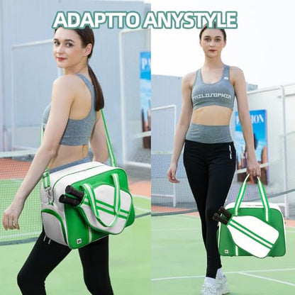 ROYALFAIR Pickleball Tote Bag for Women Men Large Capacity with Paddle Cover Pocket Internal Shoe Pocket and Adjustable Shoulder strap - color: Green