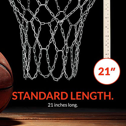 Basketball Net Heavy Duty Metal Chain Replacement with 12 S-Hooks and Set of Pliers to Tighten Hooks | Rustproof Galvanized Iron 21-Inch (53 cm) Net (2.5)