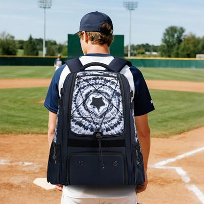 KAVIGOR Baseball Bag for Youth | Softball Backpack 50L Large Capacity with Shoe Compartment and 4 Bat Holders | Nova Flare Series - color: Black