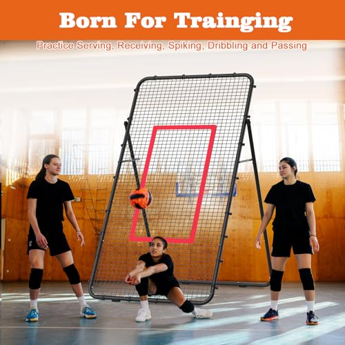Adjustable Volleyball Rebounder Net 7x4 FT, Steel Frame & High-Tension PE Netting, Durable & Portable Volleyball Training Equipment Practice for Improving Volleying, Bumping, Spiking Skills