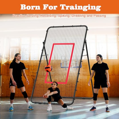 Adjustable Volleyball Rebounder Net 7x4 FT, Steel Frame & High-Tension PE Netting, Durable & Portable Volleyball Training Equipment Practice for Improving Volleying, Bumping, Spiking Skills