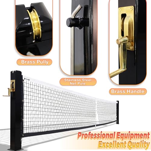 Seliyoo Professional In-Ground Pickleball Net System for Tournament Courts -22FT Regulation Heavy Duty Carbon Steel Posts with Premium Cast Brass Winder, Handle Pulley -Outdoor Indoor Use - color: Ebony Black