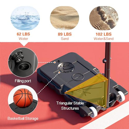 SogesHome Adjustable Height Basketball Hoop Stand 5.1ft-8.5ft, Portable Indoor & Outdoor Basketball Goal System for Teens & Adults with 33 Inch PC Backboard and Wheels in The Backyard, Driveway