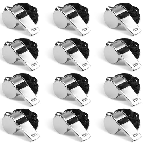 Fya Sports Whistle with Lanyard, Very Loud Stainless Steel Whistle, Ideal for Coaches, Referees, Personal Defense, and Recreation - color: 12PCS