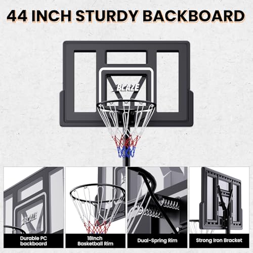 Portable Basketball Hoop 44” Backboard, 6–10FT Adjustable Outdoor Basketball Goal with Stable Fillable Base & Wheels, Shatterproof System for Kids, Teens & Adults - color: Black