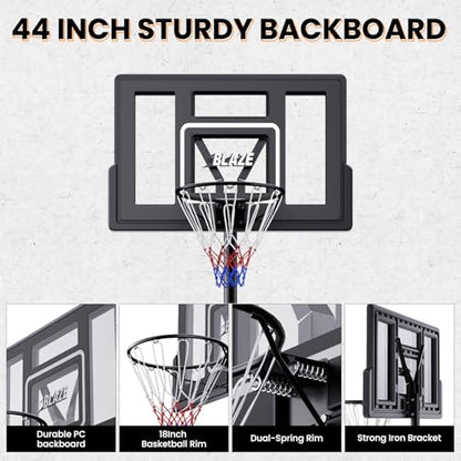 Portable Basketball Hoop 44” Backboard, 6–10FT Adjustable Outdoor Basketball Goal with Stable Fillable Base & Wheels, Shatterproof System for Kids, Teens & Adults - color: Black