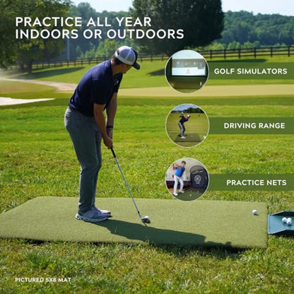 The Original Country Club Elite® by Real Feel Golf Mats® 5' X 8' Simulator Size Golf Mat | Heavy Duty Commercial Practice Mat | Accepts A Real Tee | Swing Down and Through | Indoor/Outdoor