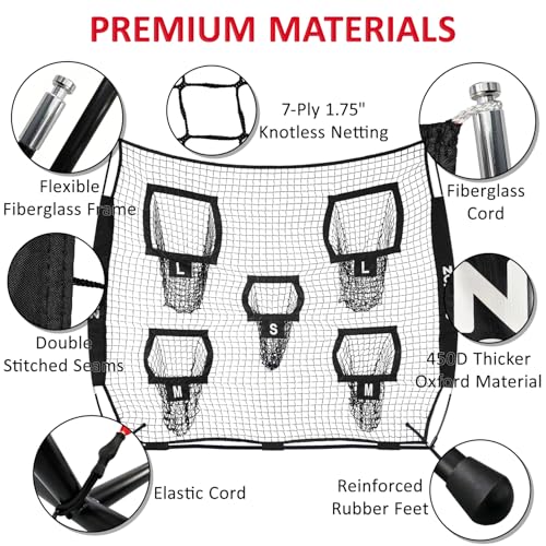 Zonlolo 7×7ft Football Throwing Net, Football Training Net,Target Practice with 5 Different Sized L/M/S Targets | Great for Quarterback | Includes Compact Carrying Bag - color: Black
