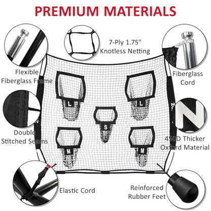 Zonlolo 7×7ft Football Throwing Net, Football Training Net,Target Practice with 5 Different Sized L/M/S Targets | Great for Quarterback | Includes Compact Carrying Bag - color: Black