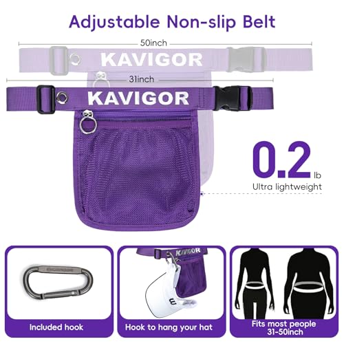 KAVIGOR Pickleball & Tennis Ball Holder Waist Pouch Holds 3-4 Balls, Multi-Functional Sports Belt Bag with Zipper Pocket and Carabiner - color: Purple
