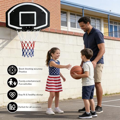 Rakon Door Wall-Mounted Indoor/Outdoor Use Basketball Game Wall-Mounted Basketball Hoop, 28.5"*18" Backboard PE Shatter-Proof Backboard