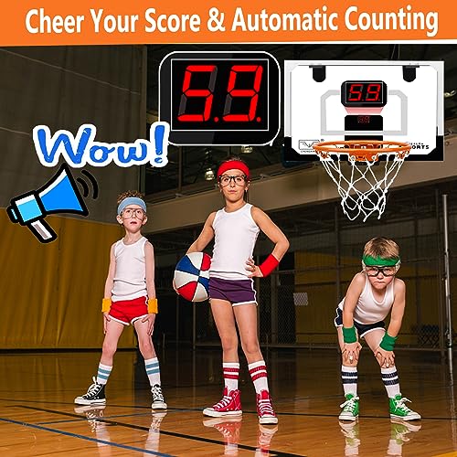 Larger Indoor Basketball Hoop with 9" Large Dunk Rim for Kids and Adults, Over The Door Basketball Hoop for Bedroom with 3 Rubber Small 6" Basketball Sport Toy Gifts - style: Socreboard