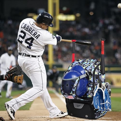 Softball Bag,Softball Bat Bag For Youth Adults,Baseball Bag with Fence Hook for TBall Bat & Equipment,Lightweight Baseball Bat Backpack with Shoe Compartment,Large Main Compartment for Helmet - color: Blue camouflage