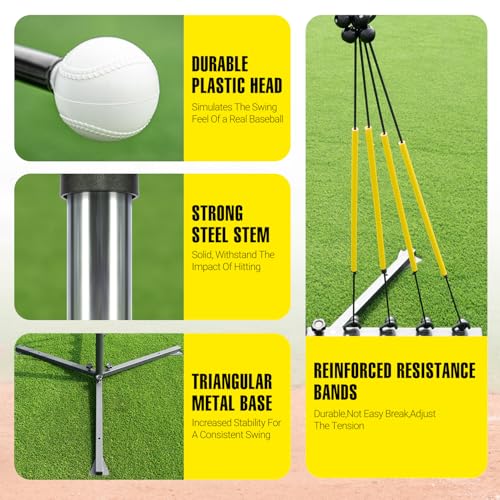 PLAYAPUT Baseball Swing Trainer with 4 Power Bands,Auto Reset Baseball Hitting Trainer,Softball Swing Trainer,Height Adjustable 31-47 inches Baseball Training Equipment Improve Power,Speed