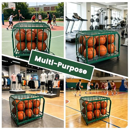 Ball Storage Cart, Basketball or Volleyball Storage Bin with Wheels, Durable Rolling Exercise Ball Cart Holder, Basketball Holder Cage for Indoor and Outdoor, Gym, School, Club - size: ‎Hold 30 Balls-7 27.6 in*31.5 in*35.4"
