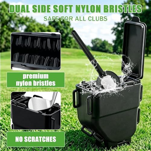 Golf Cart Ball Washer & Club Cleaner with Straps - No Drill Golf Club Washer for Cart, Dual-Sided Brush Cleaning Box, Easy to Clean Portable & Detachable Golf Ball Washer for Cart Accessories