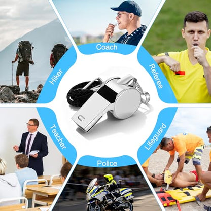8 Pcs Very Loud Sports Whistles Lanyards with Clip Coach Whistles Stainless Steel Whistle with Lanyard for Wrestling Referee School Football Basketball Team Competition