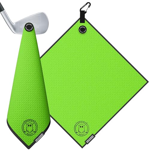 Ghost Golf Magnetic Towel (Greenside) - Premium Ultra-Absorbent Microfiber Golf Towel with Magnet for Golf Carts or Clubs - 18" x 18" Golfing Gear - Waffle Weave Pattern (Neon Green) - color: Neon Green