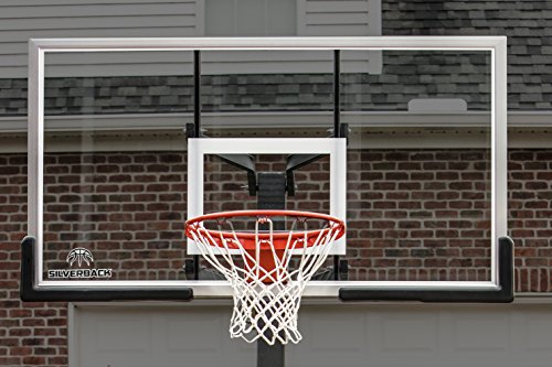 Silverback Height Adjustable In-Ground Basketball Hoop with Tempered Glass Backboard, Pro-Style Breakaway Rim & Backboard Pad