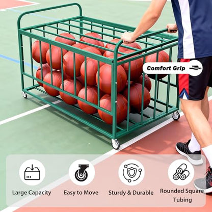Ball Storage Cart, Basketball or Volleyball Storage Bin with Wheels, Durable Rolling Exercise Ball Cart Holder, Basketball Holder Cage for Indoor and Outdoor, Gym, School, Club - size: ‎Hold 45 Balls-7 43.3 in*25.6 in*27.6"