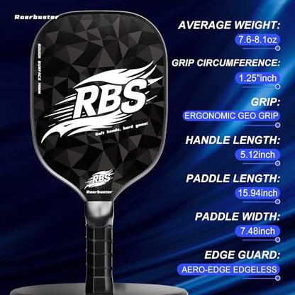 Pickleball Paddles Set of 2 or Single Option-Fiberglass or Carbon Fiber Face – Durable Solo Paddle or Complete Set with Balls & Carry Bag – Improved Spin & Precision