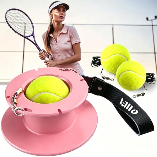 VAIIO Professional Tennis Trainer - Full Metal Portable Solo Rebounder with 3 High-Elastic String Balls, Ideal for Adults, Kids, Beginners & Advanced Players - color: Pink