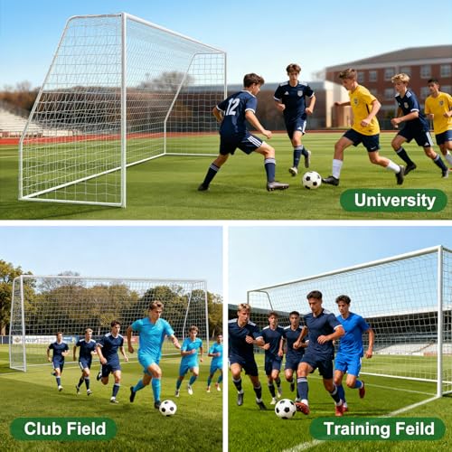 NAIZEA Soccer Goals - 24x8/21x7/18x7/12x6/16x7/10x6/8x6/6x4FT Soccer Goals for Backyard Training- Portable Metal Soccer Net for Youth & Adults - Heavy Duty Steel for Indoor Outdoor Games & Practice - size: 18ft x 7ft, style: Trainer-White/Steel