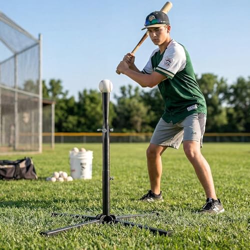 WodGod 2 in1 Baseball Swing Trainer with X Base, Height Adjustable 20-54 inches, 2 Sandbags for Maximum Stability, 3 Balls & 4 Ground Stakes, Great for Improve Swing Power, Accuracy