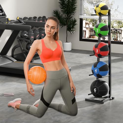 2026 NEW Medicine Ball Rack, Medicine Ball Storage, Adjustable Medicine Ball Storage Tree, Holds 5 Balls for Strength Training, Holds Balls up to 11" Diameter for Home Gym